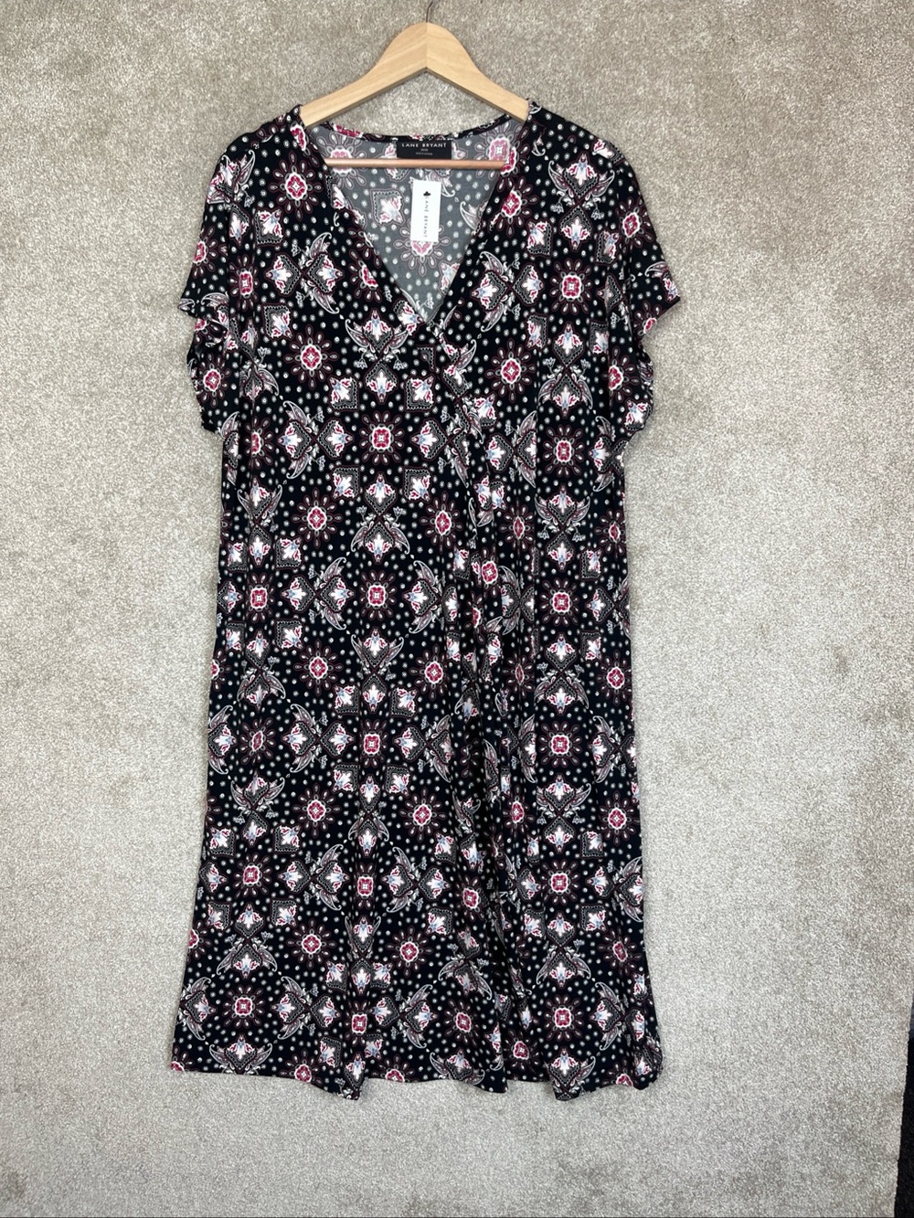 Lane Bryant Dress Womens 18/20 Black Red Short Sleeve Stretch Midi New- 5248